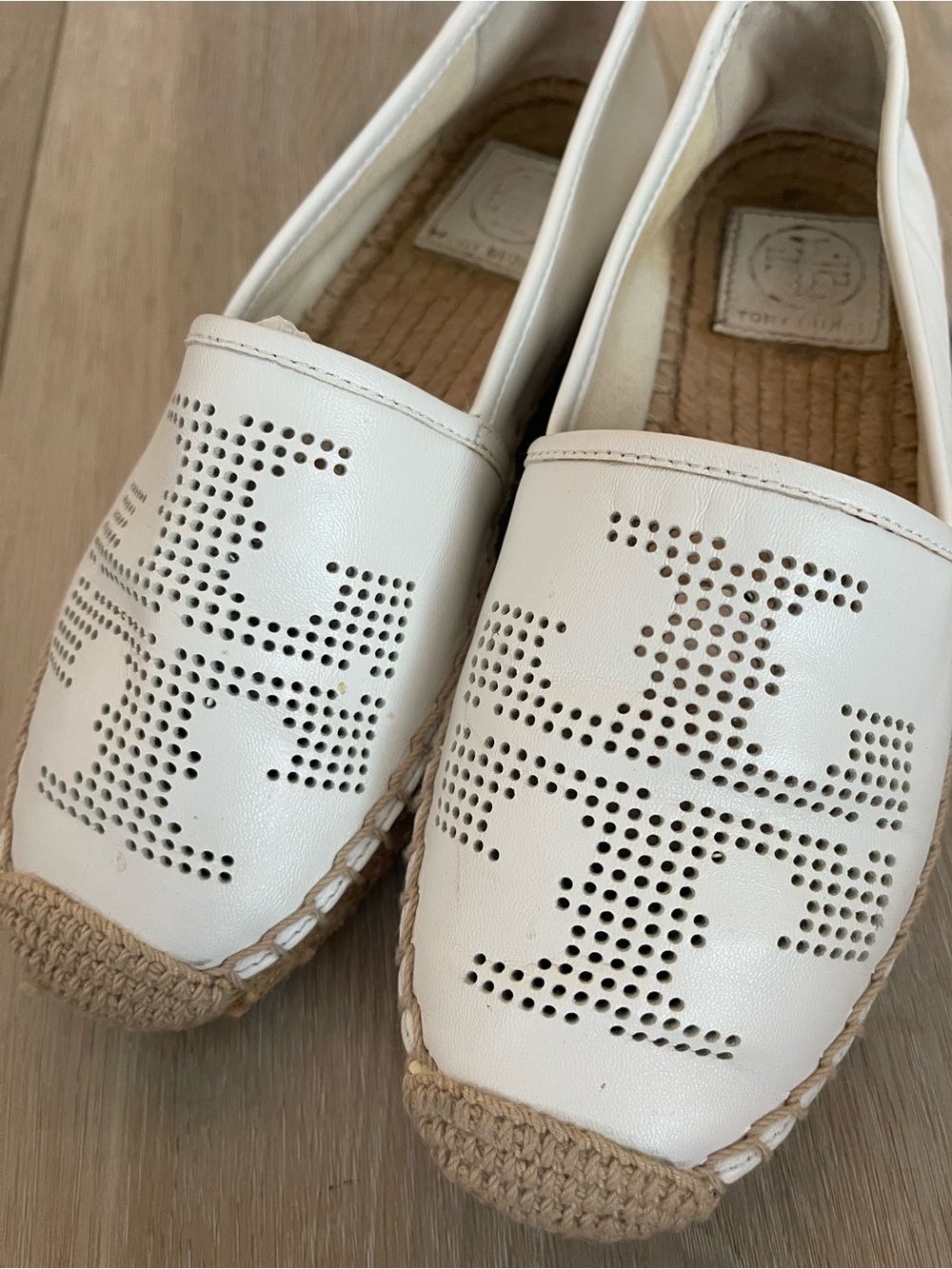 Tory Burch White Perforated Logo Espadrille Flats - Picture 2 of 7
